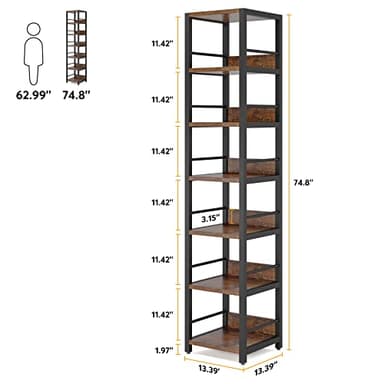 Tribesigns 6-Tier Corner Shelf, 75 Inch Tall Narrow Bookshelf Storage Rack, Etagere Shelves Display Stand for Small Spaces, Rustic Open Bookcase Square Shelf Tower for Living Room Bathroom - Image 2