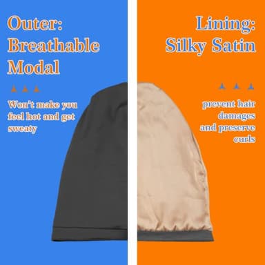 NICPOO 2 Pcs Adjustable Silk Satin Night Cap, Women's Men's Sleep Cap, Silk Lined Slouchy with Adjustable Strap, Curly Hair Head Scarf, Night Caps, Black+blue2 - Image 4