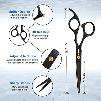 Sirabe 10 PCS Hair Cutting Scissors Set, Professional Haircut Scissors Kit with Cutting Scissors, Thinning Shears, Comb, Cape, Clips, Black Hairdressing Texturizing Shears Set for Barber, Salon, Home - Image 2