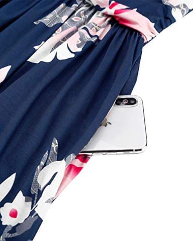 OUGES Women's 2025 Summer Short Sleeve V-Neck Pattern Knee Length Dress with Pockets(Floral05,XXL) - Image 5