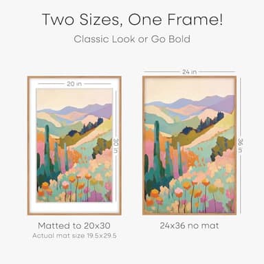 Homeforia 24x36 Poster Frame Wood, High End Natural Oak 24 x 36 Large Picture Frame with Mat 20 by 30, 24x36 Light Wooden Frames Matted to 20x30 Photo, 36x24 Frames, Tempered Glass, Wall Kit, Set of 1 - Image 3