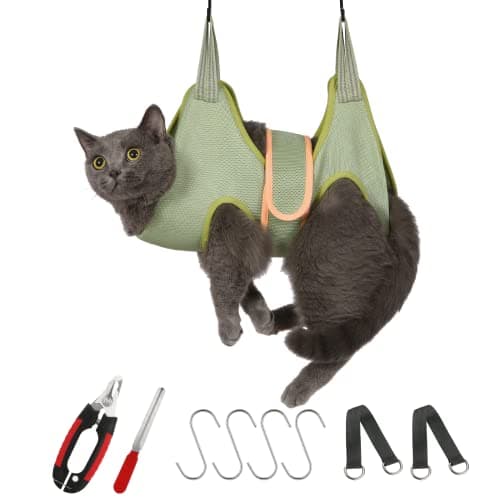 Guzekier Cat Grooming Hammock, Cat Nail Clipper Hammock for Nail Trimming, Cat Holder Sling for Cutting Nails, Restraint Bag with Safety Belt, Nail Clippers and Nail File - Image 1