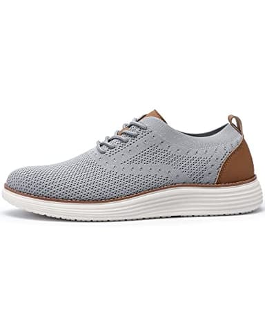 VILOCY Men's Casual Dress Sneakers Oxfords Business Shoes Lace Up Lightweight Comfortable Breathable Walking Knit Mesh Fashion Sneakers Tennis Light Grey,EU48 - Image 3