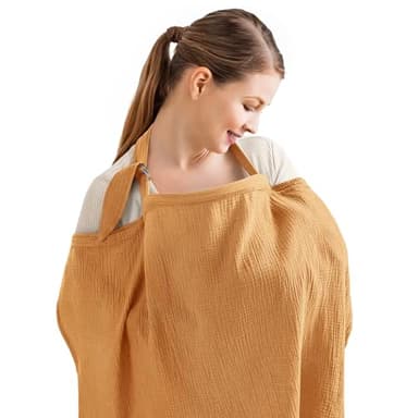Blissful Diary Muslin Nursing Cover for Breastfeeding, Breathable Breastfeeding Cover up with Arch Neckline for Women, Nursing Apron (Retro Yellow) - Image 1