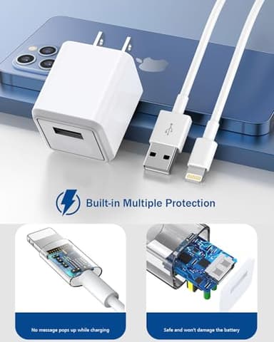 iPhone Charger, Long 6FT Apple iPhone Charger 2Pack[Apple MFi Certified] 6feet Lightning Cable Quick Fast Charging Data Sync Cord USB Wall Charger Block Adapter for iPhone 13/12/11/XS/XR/X/8/7/SE/iPad - Image 2