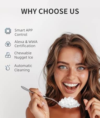 ecozy Nugget Ice Maker Countertop, Smart Portable Crushed Ice Maker with Voice Control, Pellet Chewable Ice 33lbs/24H, Self-Cleaning, with APP WiFi, Timer Function and Status Alerts, Bonus TDS Meter - Image 3