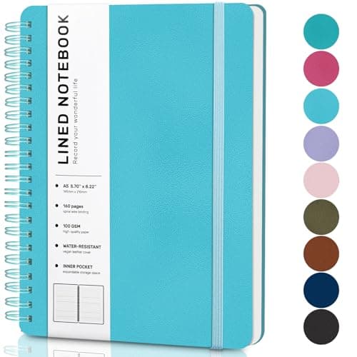 Light Blue Lined Spiral Journal Notebook with 160 Pages, 8×5.7in, A5 Spiral Notebook, Journaling Notebooks for Work, School, Women, Men, College Ruled Spiral Notebook, Hardcover Leather Journals - Image 1