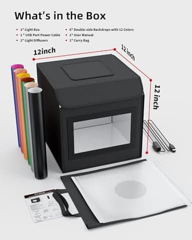Glendan Light Box Photography, 12"x12" Portable Photo Box Shooting Tent Kit with 2 Light Panels (176 LED Lights) & 6 Kinds Double-Sided Backgrounds for Jewelry and Small Items Product Photography - Image 8