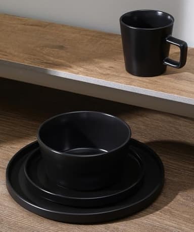 Stone Lain Celina Stoneware 32 Piece Dinnerware Set, Plates and Bowls, Black Matte Dish Collection, Service for 8 – Contemporary Minimalist Style, Microwave & Dishwasher Safe - Image 5