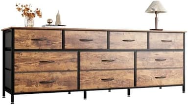 Huuger 63 Inch Dresser for Bedroom, Long Dresser with 10 Fabric Drawers, TV Stand for 55, 65, 70 Inch TV, Toy Storage Organizer for Closet, Rustic Brown - Image 2