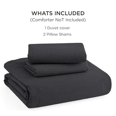 Bedsure 100% Stone Washed Cotton Duvet Cover King - Charcoal Minimalist Cotton Duvet Cover Set Linen Like - 3 Pieces GentleSoft™ Plain Simple Bedding Set with 2 Pillow Shams (Charcoal, King, 104"x90") - Image 8