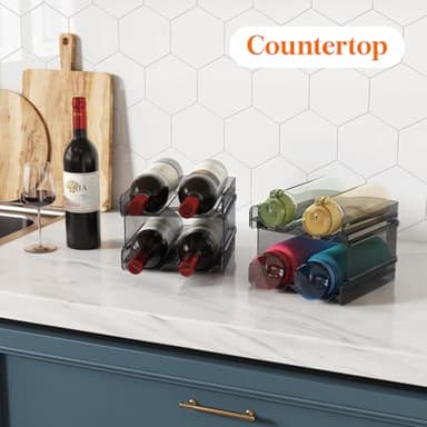 Lifewit Plastic Stackable Wine Rack for refrigerator, Cabinet, Countertop,Wine Bottle Holder, Water Bottle Organizer for Fridge, Pantry, Black, Hold 4 Bottles - Image 7