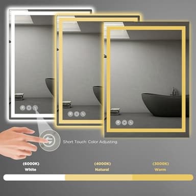 LED Bathroom Mirror 24"x 32" with Stepless Dimmable Wall Mirrors with Anti-Fog, Dimmable CRI>90, Vanity Mirror with 3 Color Modes, Shatter-Proof, Memory Bathroom Mirror with LED Lights - Image 4