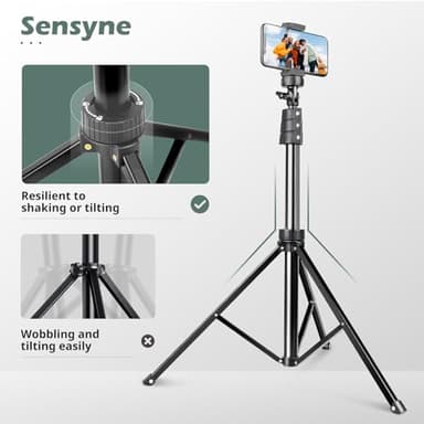 SENSYNE 72" Phone Tripod, Extendable Cell Phone Tripod Stand, Selfie Stick Tripod with Wireless Remote and Phone Holder, Compatible with iPhone Android Phone, Camera - Image 5