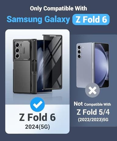 BERFY for Z Fold 6 Case with Privacy Screen Protector, [Anti Spy] Built-in S Pen Holder, Slide Camera Cover, Hidden Kickstand, Full Body Shockproof Slim Phone Case for Samsung Galaxy Z Fold 6, Black - Image 9