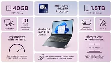 Lenovo IdeaPad Laptop Computer 2025, 15.6" FHD Touchscreen, 10-Core Intel i5, Intel Iris Xe Graphics, 40GB RAM, 1.5TB Storage (1TB SSD + 500GB Ext), MarxsolAccessory, Win 11 Pro, Lifetime Office 2024 - Image 2