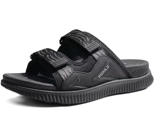 KuaiLu Mens Walking Slide Sandals Orthotic Athletic Thick Cushion Recovery Sport Sandles Adjustable Strap Open Toe Slip On Yoga Mat Slippers Comfortable Plantar Fasciitis Arch Support Black Size 11 - Image 1