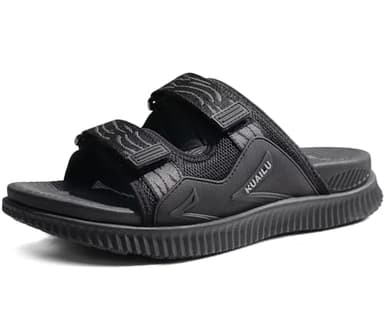 KuaiLu Mens Walking Slide Sandals Orthotic Athletic Thick Cushion Recovery Sport Sandles Adjustable Strap Open Toe Slip On Yoga Mat Slippers Comfortable Plantar Fasciitis Arch Support Black Size 11 - Image 1