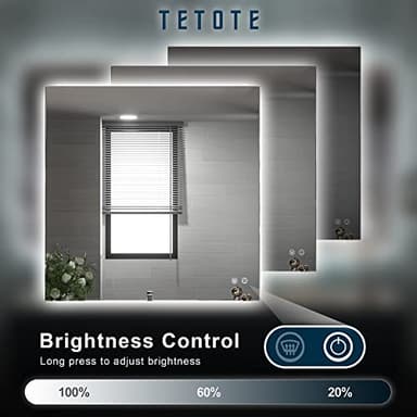 TETOTE 36 x 36 Inch LED Backlit Mirror with Light Bathroom,Anti-Fog,Dimmable,CRI90+,IP 54Water Proof,Vanity Mirror with Light,Wall Mounted,Horizontal/Vertical - Image 4