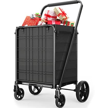 [Upgrade] Shopping Cart for Groceries, 280 LBS Large Grocery Cart with Waterproof Liner, 360° Rolling Swivel Wheels, Heavy Duty Utility Cart Folding Shopping Carts for Laundry Luggage Gift - Image 8
