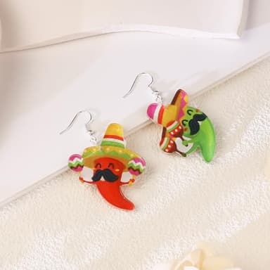 DAYANEY Cinco De Mayo Earrings For Women, Fun Pepper Racket Dangle Earrings As Outfit Accessories Mexican Acrylic Earrings As Gifts For Girls Pinatas Sombrero Earrings As Fiesta Party Jewelry - Image 2