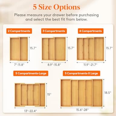 Lifewit Utensil Organizer for Kitchen Drawer, Bamboo Cooking Utensil Tray, Expandable Cutlery Silverware Flatware Holder, Adjustable Spatula Tools Gadgets Storage Divider, Large, Natural and Black - Image 2