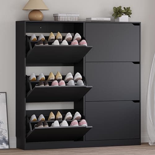 BORNOON Shoe Cabinet with 6 Flip Drawers, Slim Narrow Shoe Storage Cabinet, Freestanding Shoe Organizer for Entryway, Hallway, Foyer - Image 1