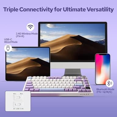 EPOMAKER Ajazz AK820 Pro 75% Wireless Mechanical Keyboard with TFT Smart Display&Knob, Gasket-Mounted Gaming Keyboard, Bluetooth/2.4GHz/USB-C Wired (Purple, Gift Switch) - Image 4
