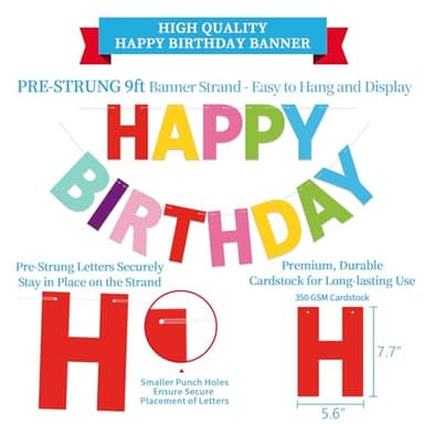 LITAUS Colorful Birthday Decorations Kit - 16-Piece Set with Pre-Strung Happy Birthday Banner, Honeycomb Balls, Garland & Swirls | Rainbow Theme Party Supplies for Women Men Kids, Teens Adults - Image 8