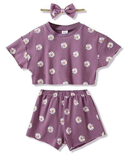 WESIDOM Toddler Girl Clothes Baby Girls Outfits 6M-5T Summer Floral Print Shirt+Shorts+Headband 3pcs Baby Clothing - Image 1