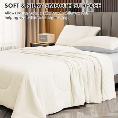 HOMFINE Cooling Comforter Japanese Double-Sided Cold Tech Fabric Cooling Blanket for Night Sweats Hot Sleepers, Q-Max 0.45 Soft Breathable Silky Smooth Lightweight Beige Summer Comforter Queen - Image 4