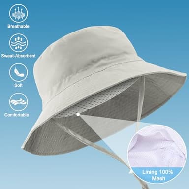 Windproof Lightweight Baby Sun Hat - UPF 50+ Bucket Hat with Wide Brim | Adjustable Strap&Chin Tie, Foldable for Beach, Hiking 0-7years Pink-Beige - Image 2