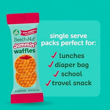 Beech-Nut Toddler Snacks Jammin' Waffles with Fruit Filling for Babies & Toddlers, Pear Raspberry, 10 Boxes (50 Individually Wrapped Packs) - Image 7