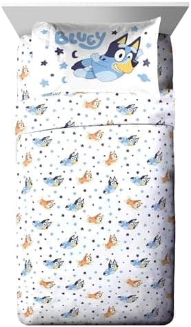 Jay Franco Bluey & Bingo Twin Comforter Set - 5 Piece Bed Set Includes Sheet Set & Pillow Covers - Super Soft Clouds & Stars Kids Bedding - Image 4