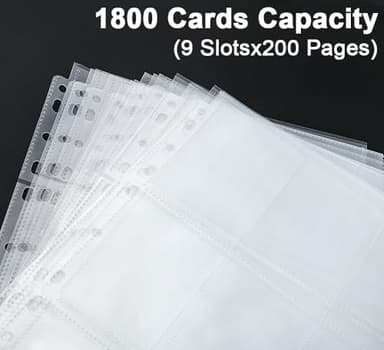 Trading Card Sleeve Pages, HERKKA 200 Pack 9 Pocket Album Pages 11 Holes Fit 3 Ring Binder - Image 3
