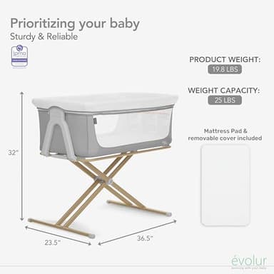 Evolur Orabelle Bedside Bassinet – Adjustable, Foldable & Lightweight Travel Bassinet for Baby - Image 3