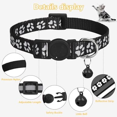 Taglory Reflective Cat Collar Breakaway with Bells, 2 Pack Girl Boy Pet Cat Collar Adjustable 7.5-12.5 Inch, Black - Image 5