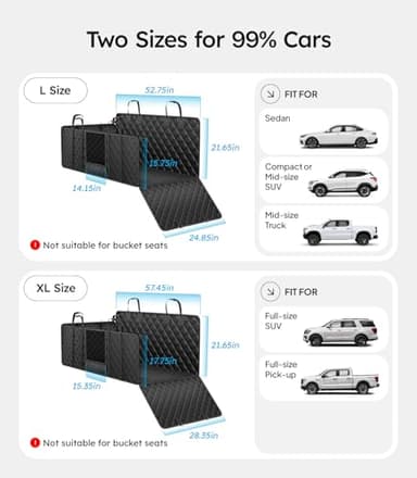 Wigoo Dog Car Seat Cover for Back Seat, 450lbs Full Hardbottom Dog Hammock, Heavy Duty Waterproof Car Bed Extender for 2-3 Medium Dogs, Backseat Protector for Sedan/Medium-Truck, Size-L, Black - Image 6