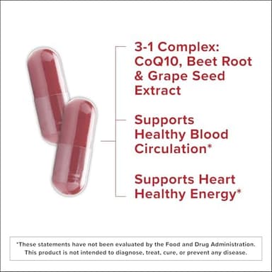 Qunol Blood Pressure Support, 3 in 1 Beets + CoQ10 + Grape Seed Extract, Beet Root Capsules That Supports Healthy Blood Circulation & Heart Healthy Energy, 60 Count (Pack of 1 - Image 6