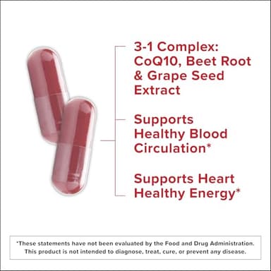 Qunol Blood Pressure Support, 3 in 1 Beets + CoQ10 + Grape Seed Extract, Beet Root Capsules That Supports Healthy Blood Circulation & Heart Healthy Energy, 60 Count (Pack of 2) - Image 2