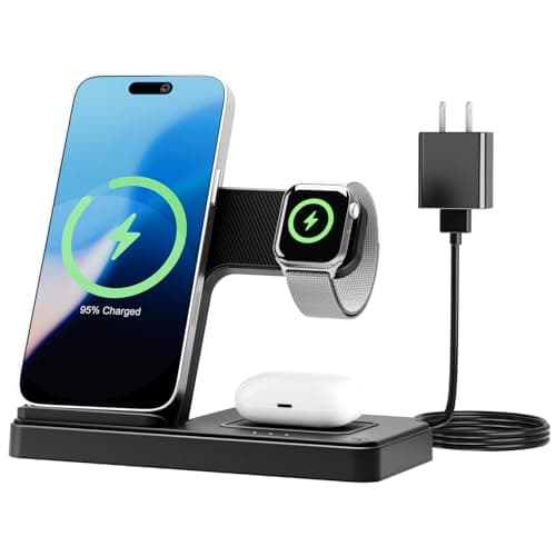 Wireless Charging Station for Apple Devices: 3 in 1 Foldable Qi Compact Case-Friendly Charger Stand for iPhone 17-12 & Apple Watch & AirPods Charging Dock for Travel Home Office Desk Nightstand(Black) - Image 1