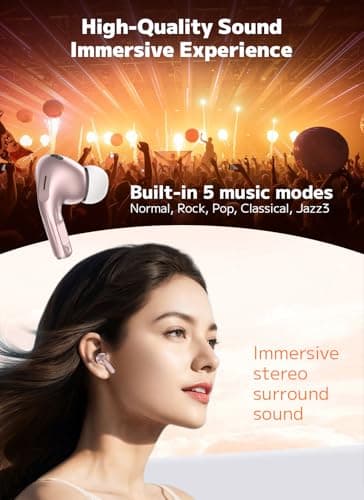Szwdo Wireless Earbuds, Bluetooth 5.4 Ear Buds with Multifunctional Touch Screen, ANC/ENC Noise Cancelling Headphones with 48H Playtime, Bass Stereo Sound, for Laptop, Android/iOS, Pad, Rose Gold - Image 6