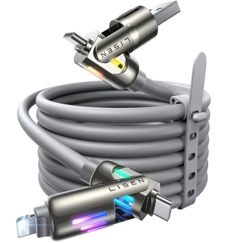 LISEN USB C to Lightning Cable, 240W 4 in 1 Charging Cable 6.6FT, Chubby USB A/C to C/Lightning with Light for iPhone Air 17 16 15 14 Pro/MacBook/iPad/Samsung/Switch 2, Multi Chargers for All Devices - Image 1