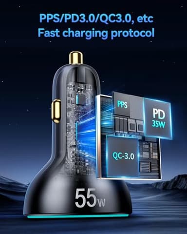 Rocoren 55W 4-Port Car Charger, PD3.0 QC3.0 Super Fast Charging USB C Car Charger for Multiple Devices, Cigarette Lighter Adapter for iPhone 17/16/15/14 Series, iPad Pro, Samsung S25/S24 Ultra, Pixel - Image 6