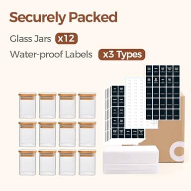 ComSaf 12Pcs Glass Spice Jars with Bamboo Lid, 8oz Airtight Square Containers with 275 Black Lables, Empty Seasoning Jars for Spice Salt Sugar - Image 8