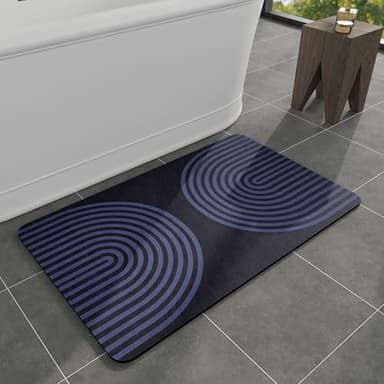MontVoo -Bath Mat-Non Slip Thin Bathroom Rugs Fit Under Door- Quick Dry Absorbent Faux Suede Surface Grey Bathroom Floor Mats-Shower Rug for in Front of Bathtub Shower Blue Arched 16x24 - Image 1