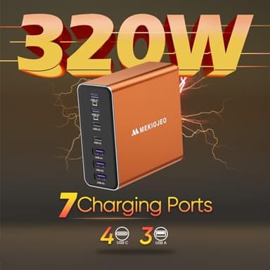Aluminum Alloy USB C Charger GaN Charger Fast USB C Charging Station 7 Ports 65W Laptop for MacBook Pro/Air/iPad Pro/iPhone (Orange-4C3A) - Image 2
