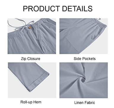 Gafeng Mens Linen Pants Yoga Beach Loose Fit Casual Summer Elastic Waist Drawstring Baggy Trousers with Pockets Gray - Image 4