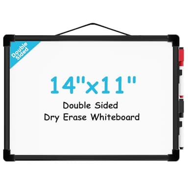 MaxGear Dry Erase Board Double-Sided, 14"x11" Mini Hanging Whiteboard, Small White Board with 2 Dry Erase Markers, Portable for Students - Planning, Drawing, Memo, to Do List, Black Frame - Image 1