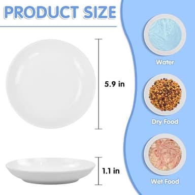 6 Pack Cat Food Bowl, Ceramic Cat Bowls, Anti Whisker Fatigue Cats Bowl,5.5 Inches Shallow Wide Kitten Plates for Food and Water (White) - Image 2